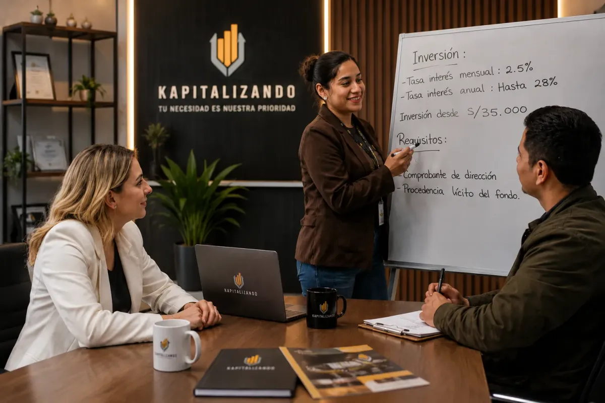 Reunión de inversión en la oficina de Kapitalizando